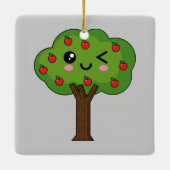Kawaii Happy Winking Apple Tree Keramikornament (Rückseite)