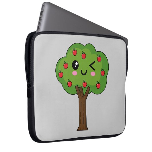 Kawaii Happy Winking Apple Tree Laptopschutzhülle (Vorne Rechts)