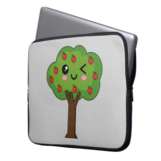 Kawaii Happy Winking Apple Tree Laptopschutzhülle (Vorderseite Links)