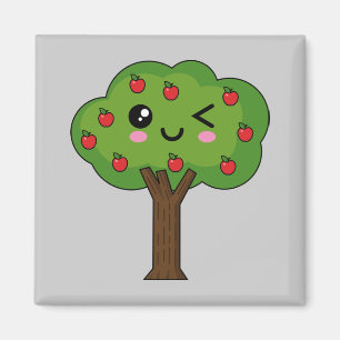 Kawaii Happy Winking Apple Tree Magnet