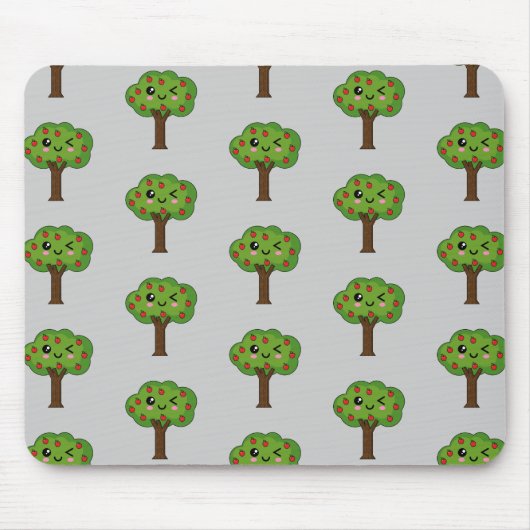Kawaii Happy Winking Apple Tree Mousepad (Vorne)