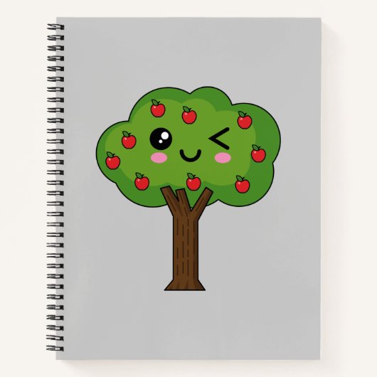 Kawaii Happy Winking Apple Tree Notizblock (Vorderseite)