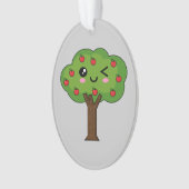 Kawaii Happy Winking Apple Tree Ornament (Vorderseite)