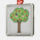 Kawaii Happy Winking Apple Tree Ornament Aus Metall (Links)