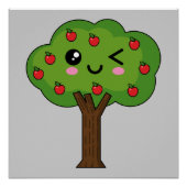 Kawaii Happy Winking Apple Tree Poster (Vorderseite)