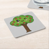 Kawaii Happy Winking Apple Tree Rechteckiger Pappuntersetzer (angewinkelt)