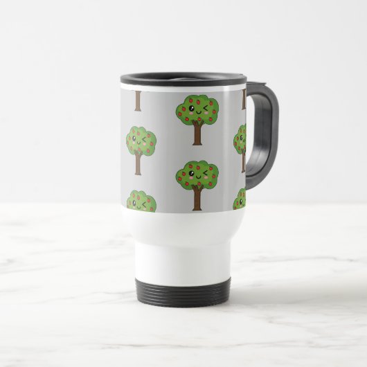 Kawaii Happy Winking Apple Tree Reisebecher (VorderseiteRechts)