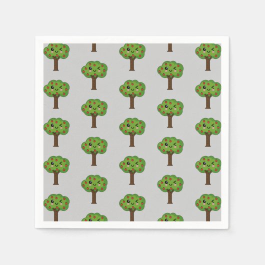 Kawaii Happy Winking Apple Tree Serviette (Vorderseite)