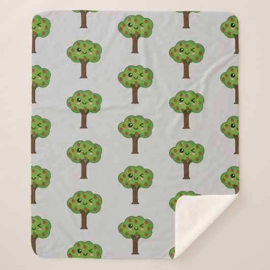 Kawaii Happy Winking Apple Tree Sherpadecke (Vorderseite)