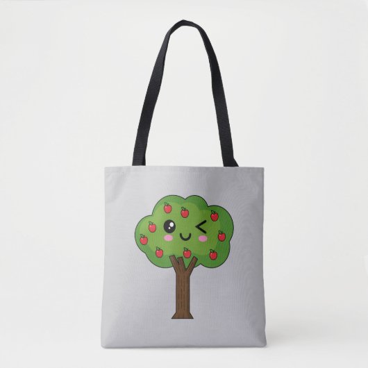 Kawaii Happy Winking Apple Tree Tasche (Vorderseite)