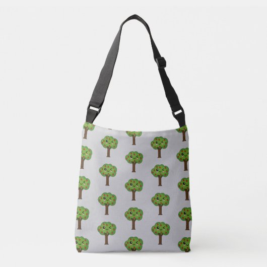 Kawaii Happy Winking Apple Tree Tragetaschen Mit Langen Trägern (Vorderseite)