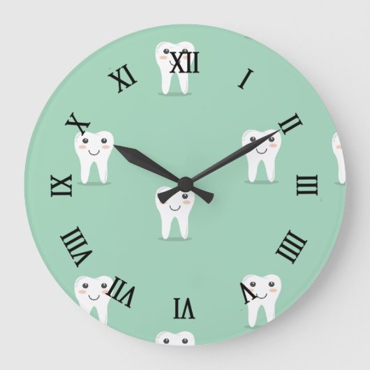 Kawaii Happy Zahn Große Wanduhr (Vorderseite)