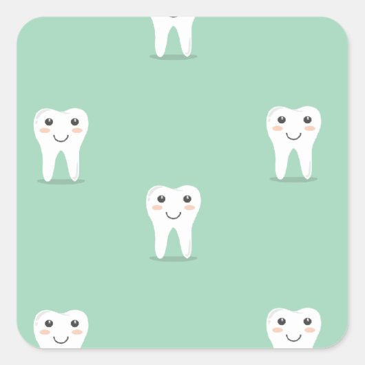Kawaii Happy Zahn Quadratischer Aufkleber (Vorderseite)