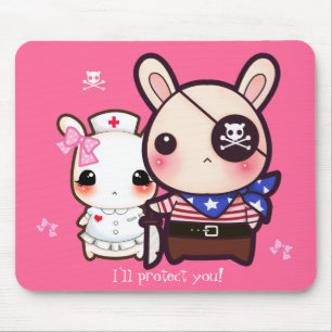 Kawaii Häschenpaare auf rosa Mausunterlage Mousepad