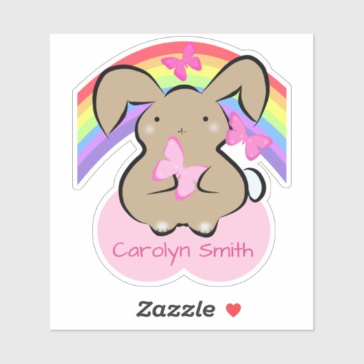 Kawaii-Hasen, Schmetterlinge und Regenbogen-person Aufkleber (Blatt)