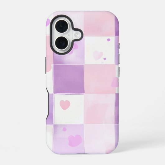 Kawaii Heart Gingham Phone Case iPhone 16 Hülle (Rückseite)
