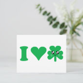 Kawaii Heart Kleeblatt Liebe Lucky Irish Postkarte (Stehend Vorderseite)