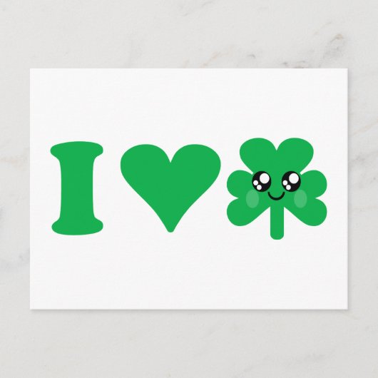 Kawaii Heart Kleeblatt Liebe Lucky Irish Postkarte (Vorderseite)