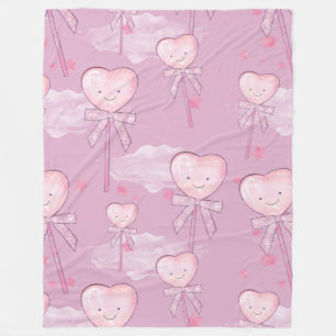 Kawaii Heart Lollipop Pattern - Pastel Lila Fleecedecke