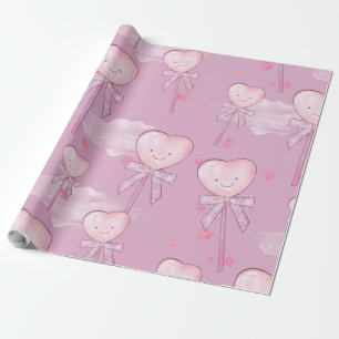 Kawaii Heart Lollipop Pattern - Pastel Lila Geschenkpapier