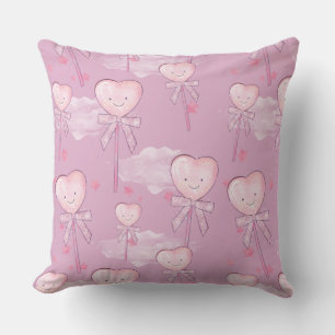 Kawaii Heart Lollipop Pattern - Pastel Lila Kissen