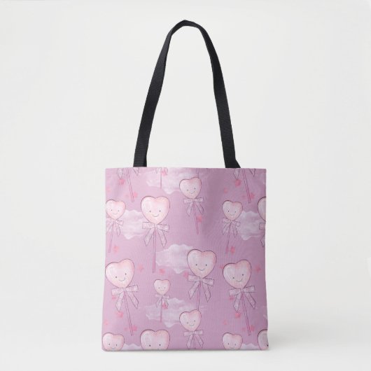 Kawaii Heart Lollipop Pattern - Pastel Lila Tasche (Vorderseite)