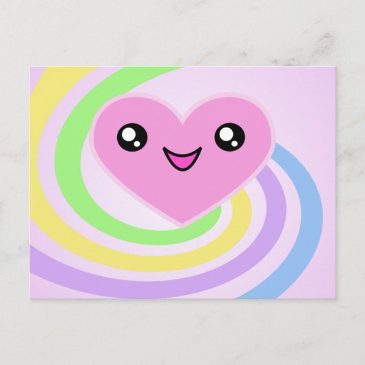 Kawaii Heart Rainbow Postcard Postkarte (Vorderseite)
