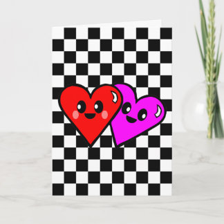 Kawaii Hearts & Checkerboard Grußkarten Karte