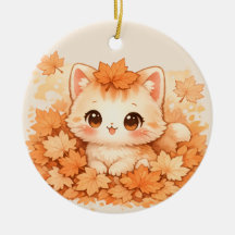 Kawaii Herbstblatt-Kitty – Gemütliches Herbstkatze
