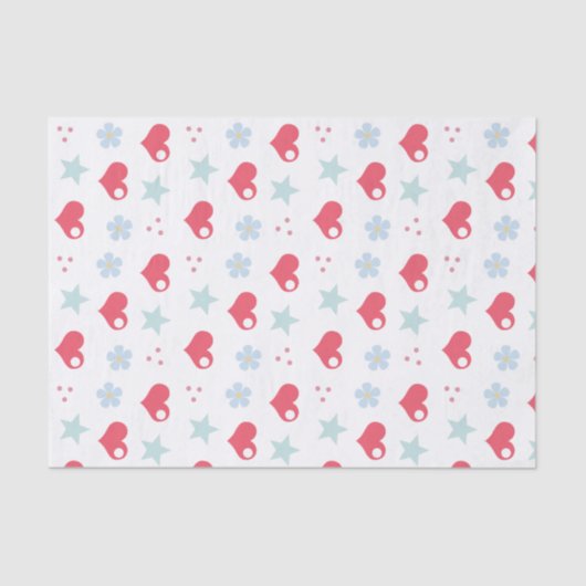 Kawaii Herz Blume und Sterne Seidenpapier (Vorderseite)