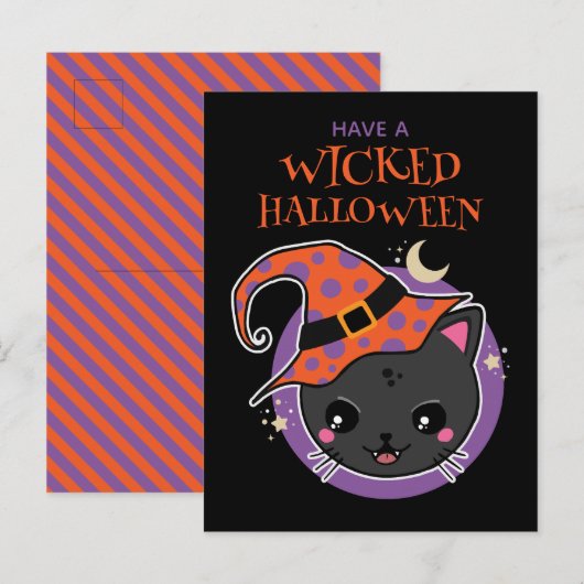 Kawaii Hexch Cat Halloween Postkarte (Vorne/Hinten)