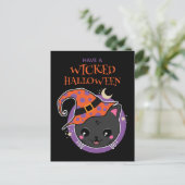 Kawaii Hexch Cat Halloween Postkarte (Stehend Vorderseite)
