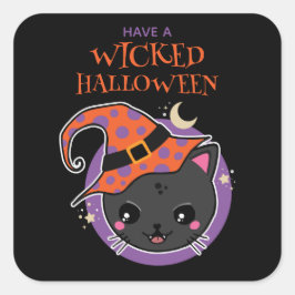 Kawaii Hexch Cat Halloween Quadratischer Aufkleber