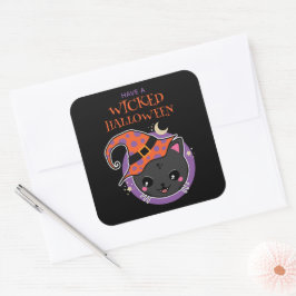 Kawaii Hexch Cat Halloween Quadratischer Aufkleber