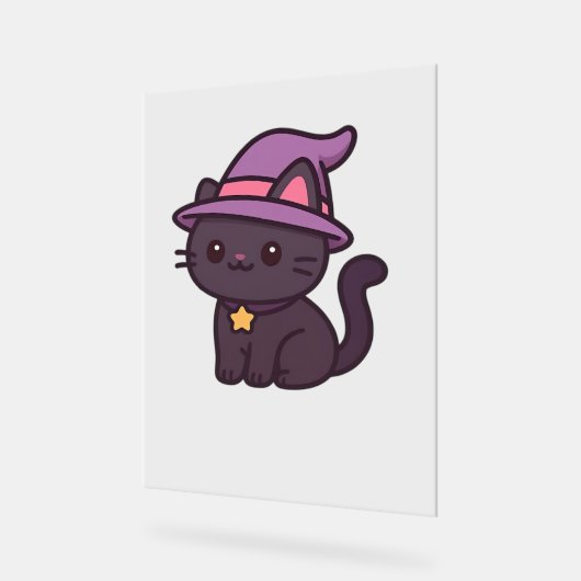 Kawaii Hexenkatze in Lila Hat Classic T - Shirt Acrylschild (Winkel)