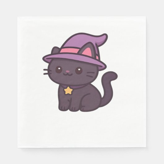 Kawaii Hexenkatze in Lila Hat Classic T - Shirt Serviette (Vorderseite)
