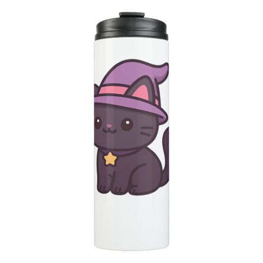 Kawaii Hexenkatze in Lila Hat Classic T - Shirt Thermosbecher (Vorderseite)