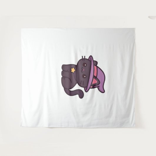 Kawaii Hexenkatze in Lila Hat Classic T - Shirt Wandteppich (Vorderseite (Horizontal))