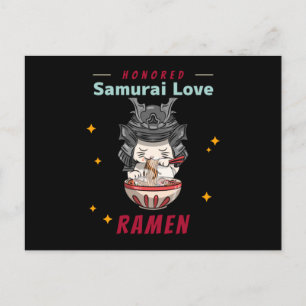Kawaii Honoren Samurai Cat Eat Ramen Postkarte