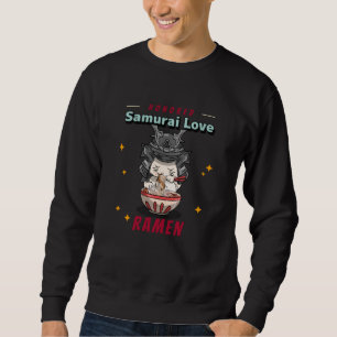 Kawaii Honoren Samurai Cat Eat Ramen Sweatshirt