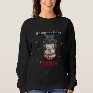 Kawaii Honoren Samurai Cat Eat Ramen Sweatshirt
