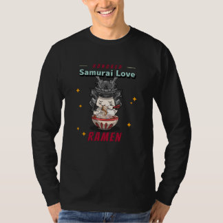 Kawaii Honoren Samurai Cat Eat Ramen T-Shirt