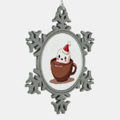 Kawaii Hot Cocoa Mug Smiling Marshmallow Art Schneeflocken Zinn-Ornament (Links)