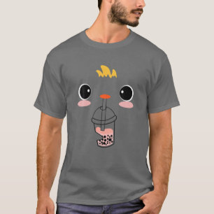 Kawaii-Hühnergesicht trinkt Boba-Bubble-Tee T-Shirt