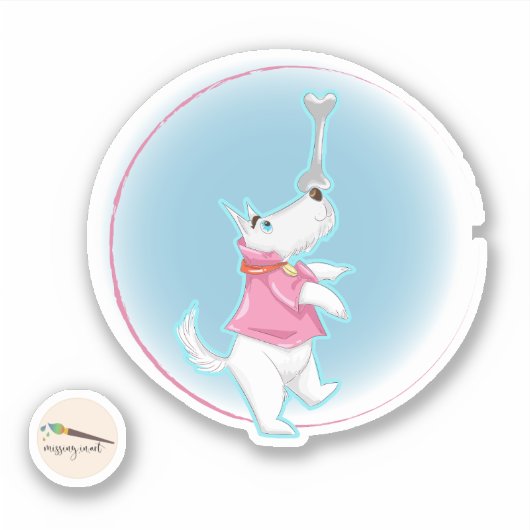 Kawaii Hund mit Knochenscrapbooking Sticker (Vorderseite)