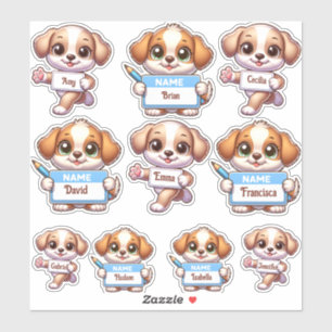 Kawaii-Hunde-Namecard-Aufkleber - personalisieren Aufkleber