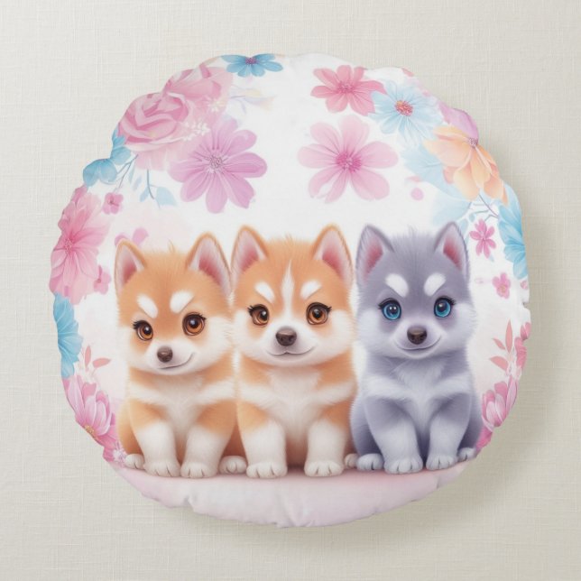 Kawaii Husky Welpen: Pastel Pals Throw Kissen (Vorderseite)