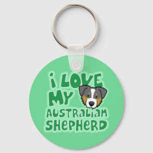 Kawaii I Liebe My Tri Color Australian Shepherd Schlüsselanhänger