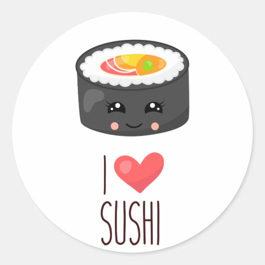 Kawaii I Liebe Sushi Runder Aufkleber (Vorderseite)