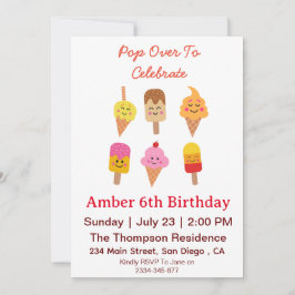 Kawaii Ice Cream and Popsicles Geburtstagsparty Einladung